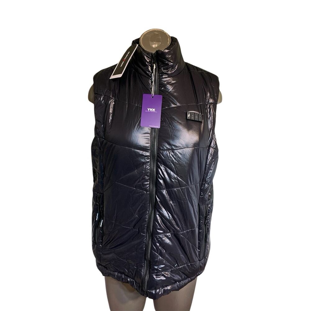 Black Insulated Large Heated Vest With Battery And Chest Remote Functions
